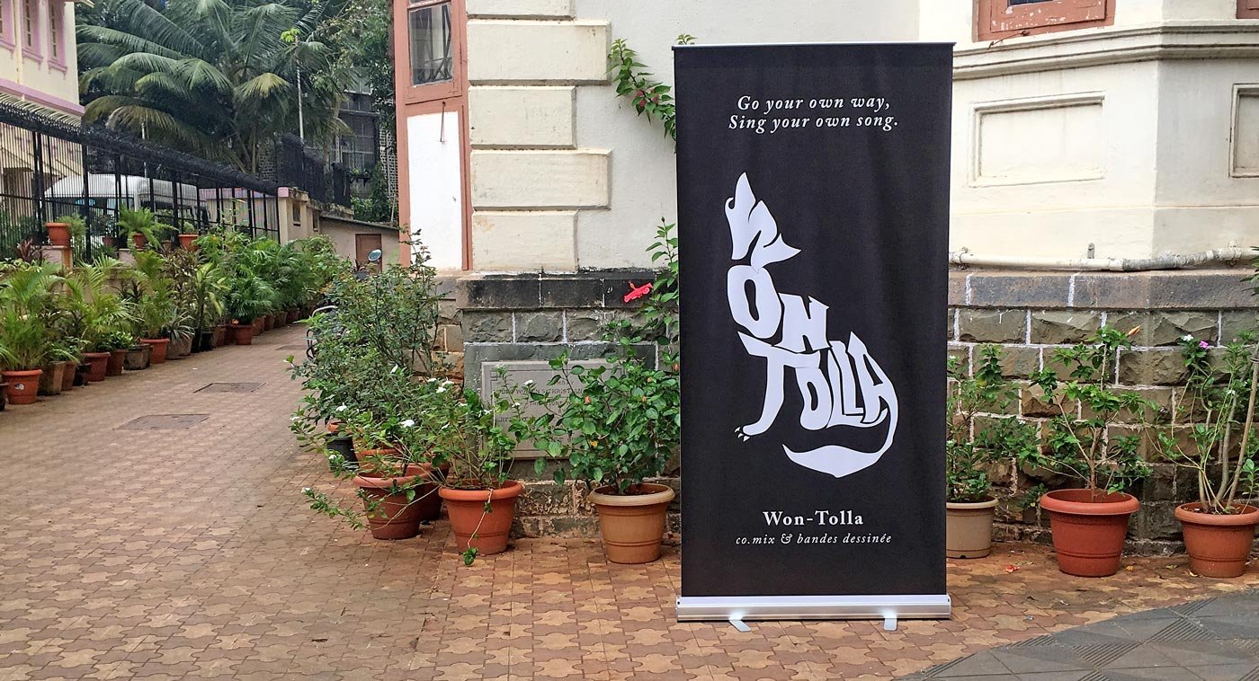 Gayasuddin reads out his comic at the Saturday Co-mix launch 